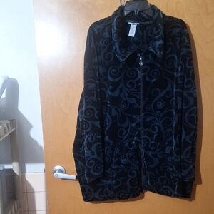 Catherines Black Teddy Jacket with Plush Texture and Zipper Closure